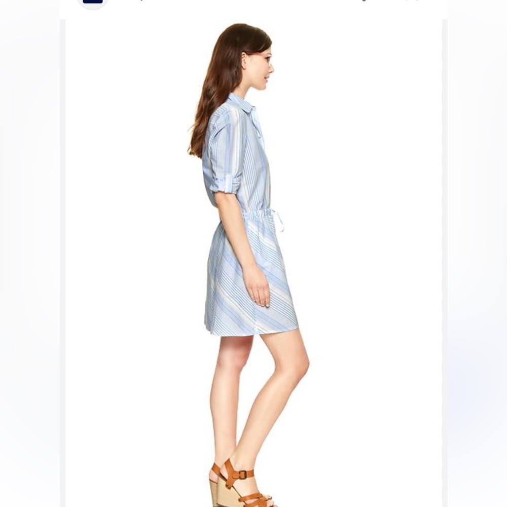 Women’s Gap Shirt Dress Roll Tab Sleeve Front Button Tie Waist Blue White M